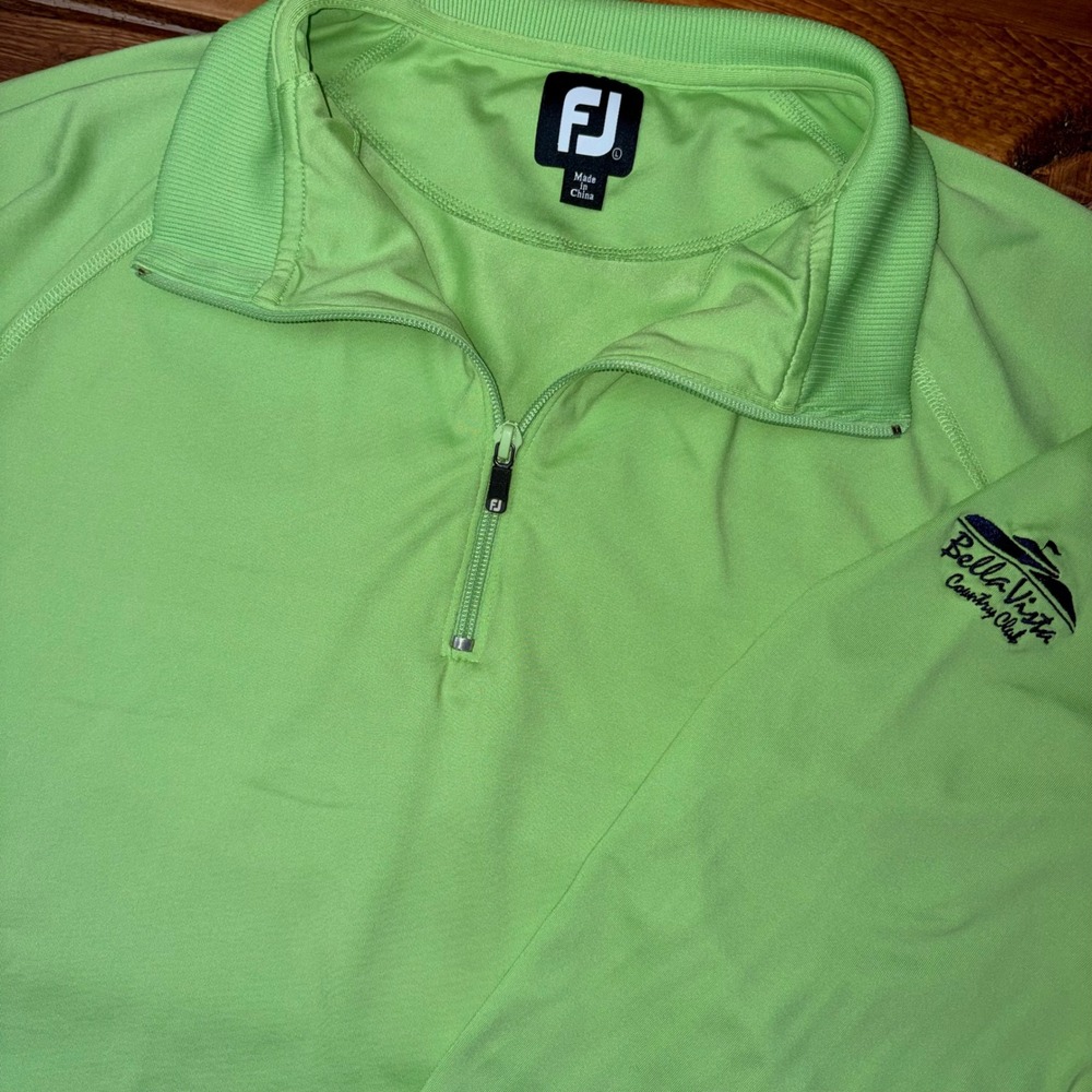 FootJoy Quarter‎ Zip Pullover Mens L Lime Green Bella Vista Country Club Logo